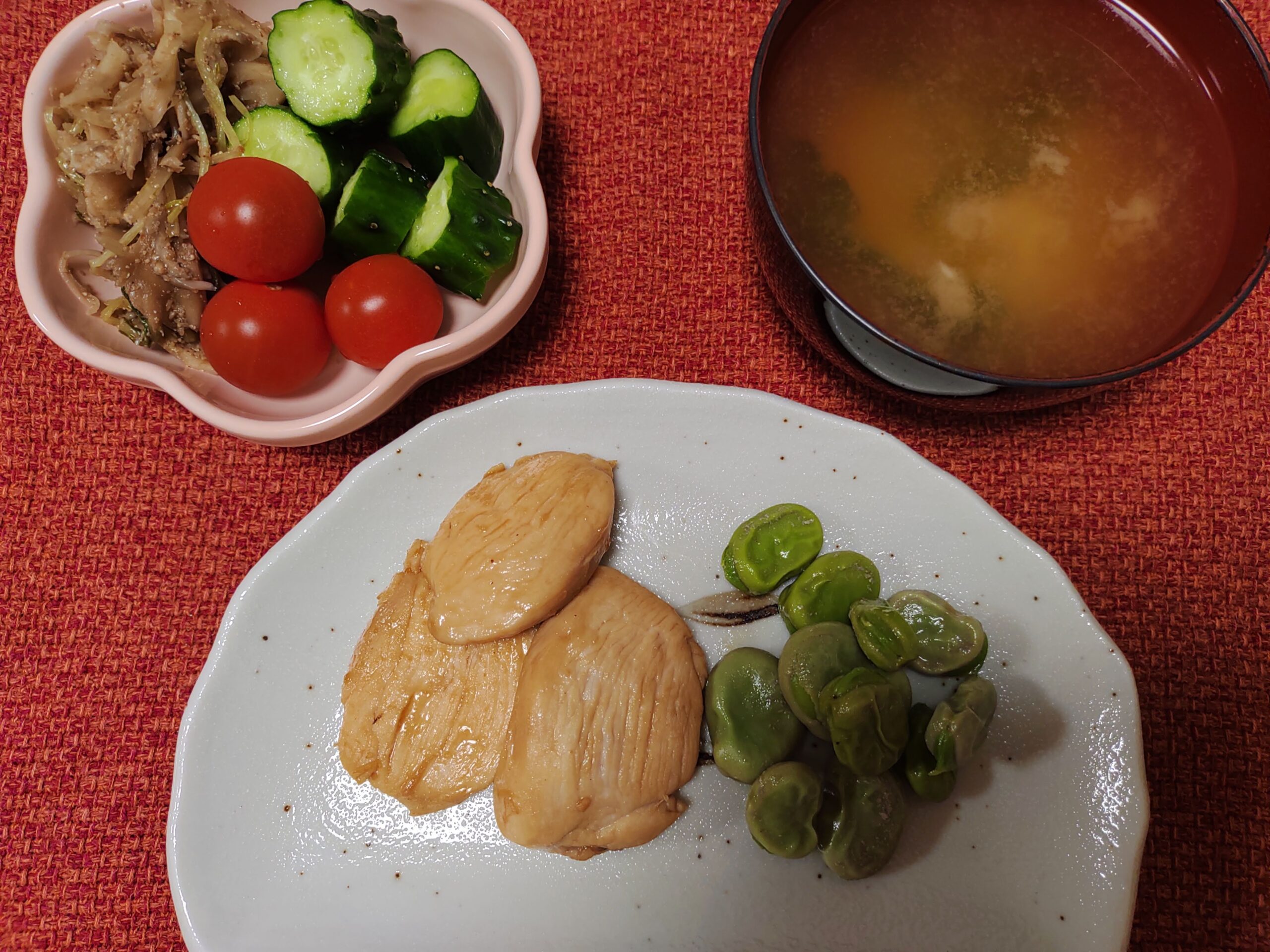 鶏ムネ肉炒め＆そら豆の素揚げ 